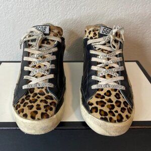Golden Goose Superstar Black Leopard Leather Low Top Sneakers Women's 39 EU/9 US